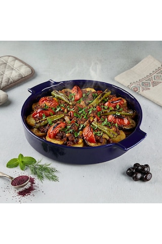 Aryıldız Elissa Rölyefli Yuvarlak Fırın Kabı Kobalt 32.5 Cm Çok Renkli
