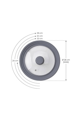 Lexroo Silikon Kenarlı Cam Tencere Kapağı Orta Boy, 22/24/26 Cm Tencerelerle Uyumlu Şeffaf