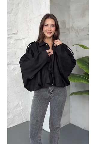 Prifaldi Zr Oversize Süet Bomber Ceket Siyah