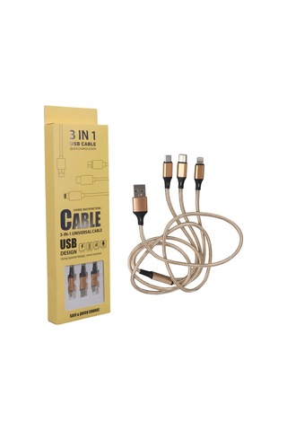 Ayt Powermaster Micro Usb Type-c Lightning Şarj Ve Data Kablosu 2.1 Amper 110cm Örgülü Çoklu Şarj Kablosu