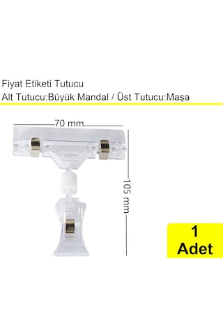 Etiket Kart Tutucu / Maşalı / Büyük Mandal / Şeffaf / 70x105 Mm / 1 Adet