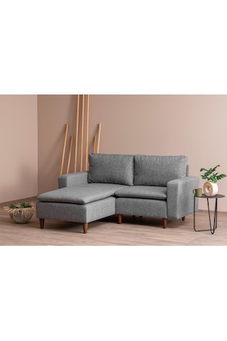 Lungo Modüler Mini Köşe Koltuk Takımı L Koltuk - Gri Keten Açık Gri