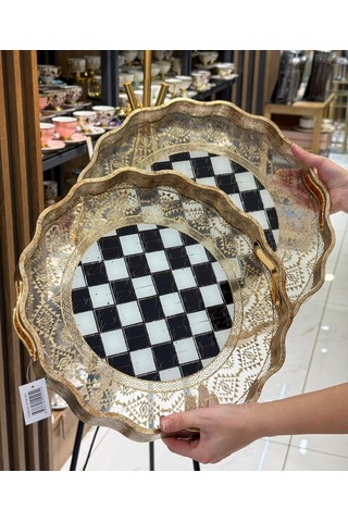 2li Damas Dantel Lüks Tepsi-5220 Çok Renkli