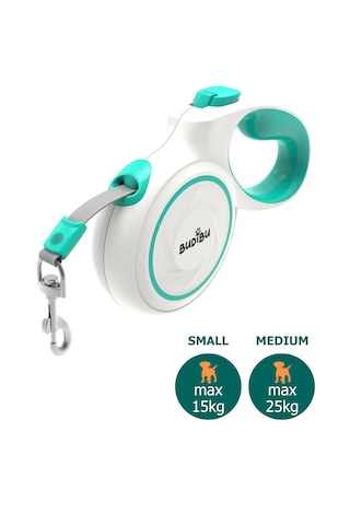 Budibu Makaralı Otomatik Geri Çekilebilen Kedi Köpek Gezdirme Tasması Medium Max 25 Kg Beyaz