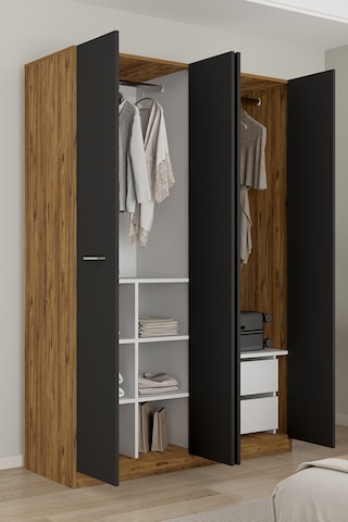Aeka Ae-3191 Burç Aynalı 4 Kapaklı Çok Bölmeli Askılı Raflı Ve Çekmeceli 210x140x53cm Gardırop Çam - Antrasit