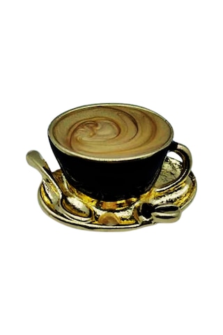 Kahve Fincanı Broş - Retro Tasarım Latte Cup Brooch Kahveseverlere Hediye Aksesuar Kahverengi
