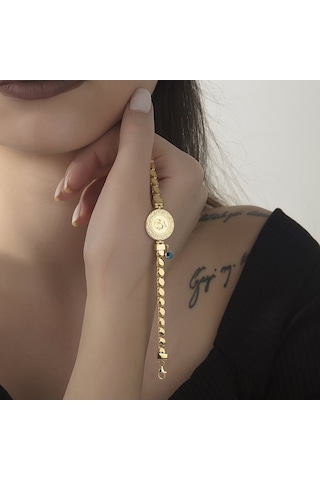 Çeyrek Ziynet Altın Bileklik Gözlü Pullu Zincirli