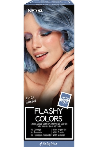 Neva Color Flashy Colors Yarı Kalıcı Saç Boyası Baby Blue / Bebek Mavi 100 ML