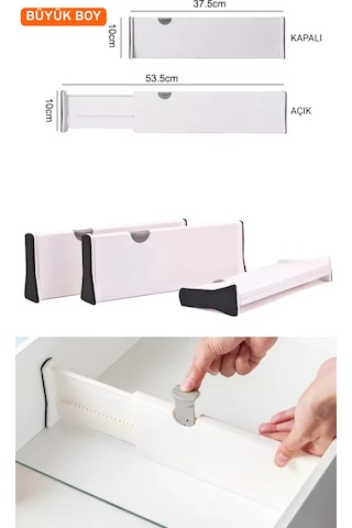 Büyük Boy Ayarlı Çekmece Ayırıcı 3'lü Paket Beyaz