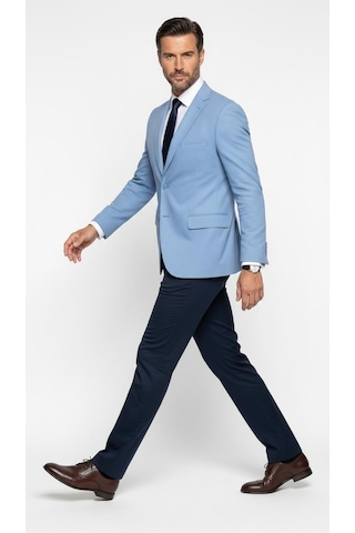 Plus Scorpion Slim Fit Pike Dokuma Erkek Blazer Ceket Modern Şık Günlük Kombin Mavi