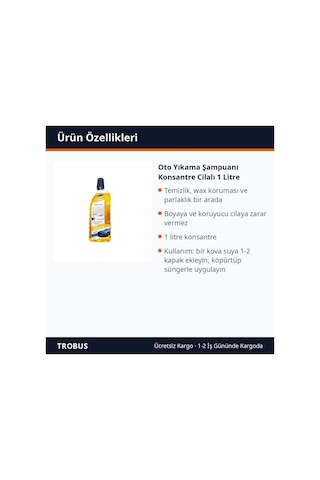 Trobus Oto Yıkama Şampuanı Konsantre Cilalı 1 Litre