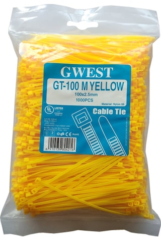 Gwest 2,5X100Mm. (10Cm.) Sarı Renk Plastik Kablo Bağı 1000 Adet (383632412)