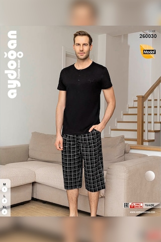 Aydoğan Erkek Civan Modal Bermuda Siyah Pijama Takım 0030 Siyah