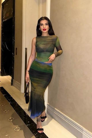 Kadın Multi Desenli Lycra Uzun Kollu Bisiklet Yaka Takım Çok Renkli