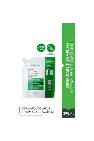 Dercos Normal/yağlı Saçlar İçin Kepek Karşıtı Saç Bakım Şampuanı Yeniden Dolum Paketi 390 Ml Normal