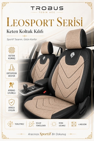 Mercedes 190 W201 1990 Ve Sonrası Uyumlu Leosport Serisi Bej Siyah Oto Koltuk Kılıfı
