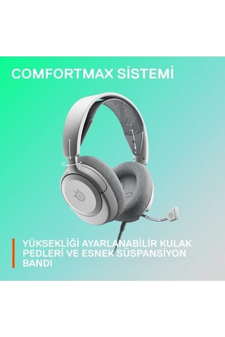 Steelseries Arctis Nova 1 Beyaz Kablolu Mikrofonlu Kulak Üstü Oyuncu Kulaklığı