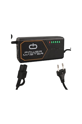 Powermaster Pm-31801 60 Volt - 20 Amper Iec C15 Dişi Uçlu Kapasite Göstergeli Elektrikli Bisiklet Şarj Akü Cihazı Adj160-01 Siyah