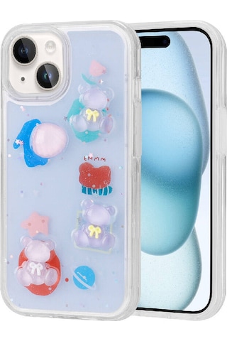 Apple Uyumlu iPhone 15 Plus Kabartma Figürlü Parlak Uzrm Minimini Silikon Kılıf-mor Mor