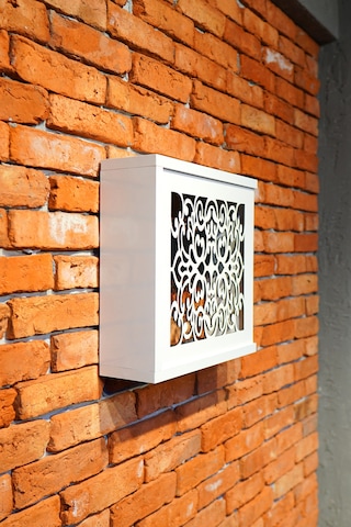 Modem Saklama Kutusu Sürgülü Yana Açılır 35 X 35 Motifli Beyaz