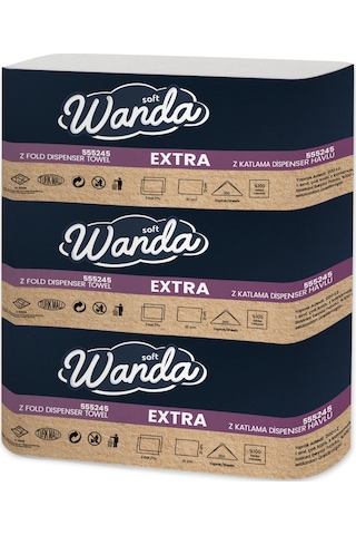 Wanda Soft Z Katlama Kağıt Havlu Extra 21x21 Cm 24 Paket X 200 Yaprak Dayanıklı & Dispenser Uyumlu