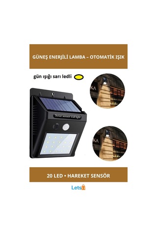 Hareket Sensörlü Güneş Enerjili 20 Led Lamba Dış Mekan Aydınlatma Çok Renkli