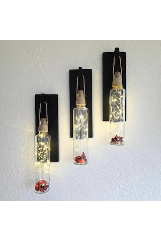 Led Işıklı, Mat Siyah Renkli Duvar Aplik, 3 Lü Set