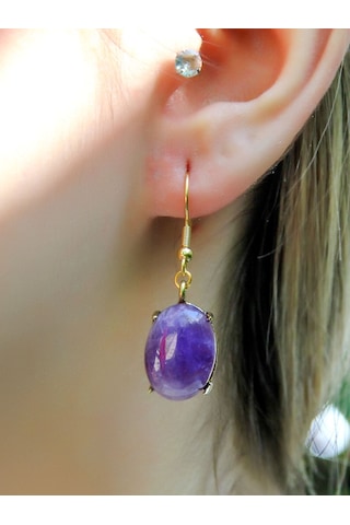 Doğal Taş Ametist Doğal Taşlı Sallantılı Küpe Euku22amt Mor