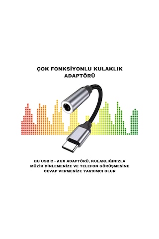 Polham 15cm Type C To 3.5mm Aux Kulaklık Ses Dönüştürücü Adaptör, Hifi Ses Destekli Çevirici Siyah