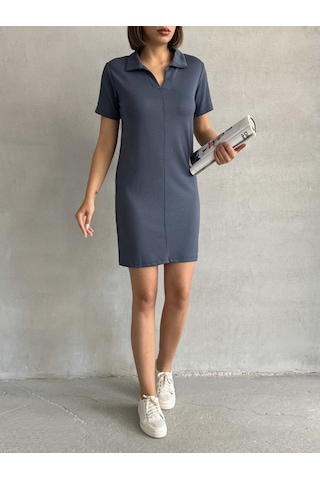 Kadın Polo Yaka Soft Touch Elbise Antrasit