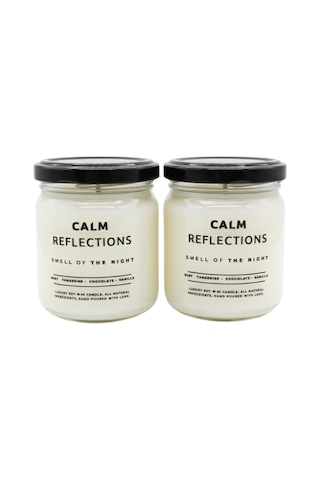 Calm Reflections Çiftli Soya Mum Seti El Yapımı Kokulu Doğal Mumlar, Nane-tarçın-çikolata-vanilya Aromalı, Çok Renkli