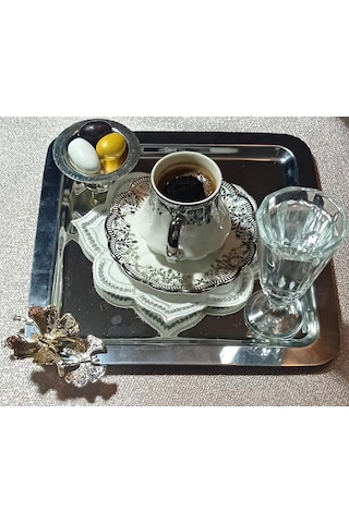 Kelebek Aksesuarlı Paslanmaz Çelik Gümüş Tepsi Kare 6 Adet Çok Renkli