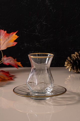 Mest 12 Parça 6 Kişilik Lüsterli Çay Bardağı Seti - 165 Cc Parlak Ve Zarif Tasarım Gold