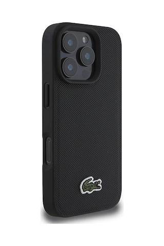 Apple Uyumlu iPhone 16 Pro Max Kılıf Lacoste Lisanslı İkonik Timsah Dokuma Logolu Kapak + Type-c Kablo 1.5m Siyah