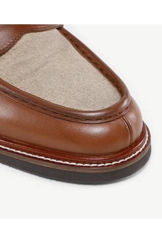 Yargıcı Kanvas Detaylı Deri Loafer Kahverengi
