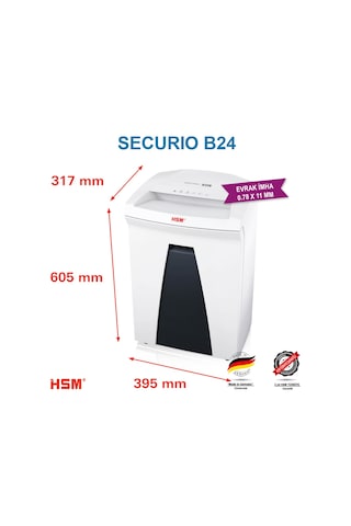 HSM SECURIO B24 - 0.78 x 11 MM- Evrak İmha Makinesi / Kağıt Kırpma Makinesi - 35 L