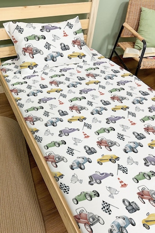 Organik Tek Kişilik Lastikli Çarşaf Seti - Hızlı Ve Eğlenceli Renkli