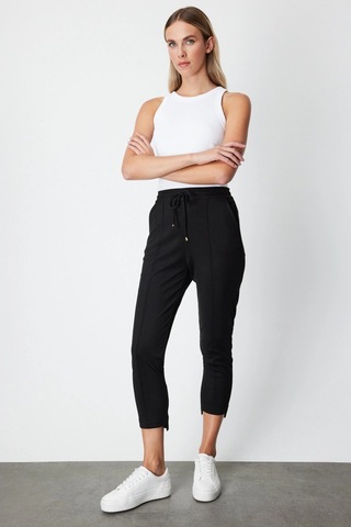 On Fashion Regular Fit Dar Paça Lastikli Bel Dokuma Kadın Pantolon Kahve