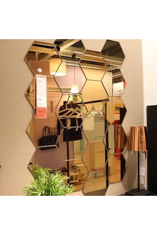 Sones 12 Adet 3d Altıgen Ayna Duvar Sticker Seti, Boyut: 4 4cm Altın Diğer