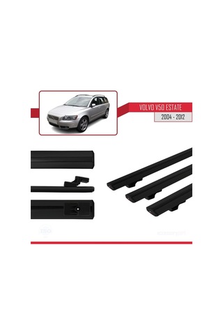 Volvo V50 Estate 2004-2012 Arası İle Uyumlu Basic Model Ara Atkı Tavan Barı Siyah 3 Adet