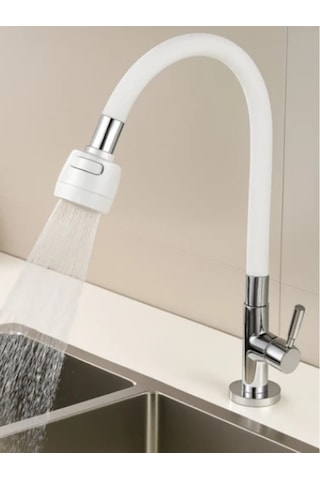 Mucit Home Beyaz Renkli Oynar Başlıklı Tasarruflu Silikon Musluk Başlığı Kubar Beyaz