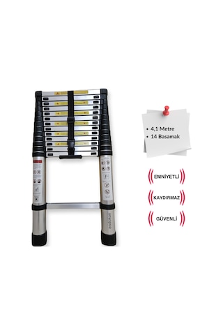 Endokon 410 Cm. - 14 Basamaklı Teleskopik Alüminyum Merdiven - I Tipi Uzayan Merdiven