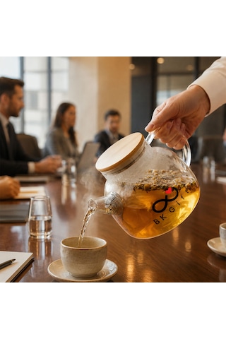 Logonuza Özel 10 Adet Isıya Dayanıklı Süzgeçli Cam Demlik 1 Litre Şeffaf