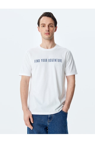 Koton Bisiklet Yaka Regular Fit Pamuklu Kısa Kollu Slogan Baskılı Tişört Beyaz 5sam10087hk Beyaz
