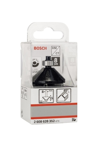 Bosch Stn Seri Ahşap İçin Çift Oluklu Sert Metal Bilya Yataklı PahAçma Freze 8x11x45MM - 2608628352