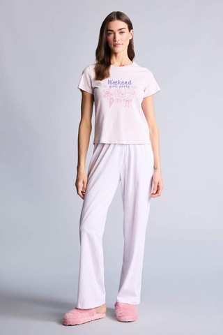 Defacto Pijama Takımı Baskılı Üst Alt H2022ax26smpn425 Pembe-pn425