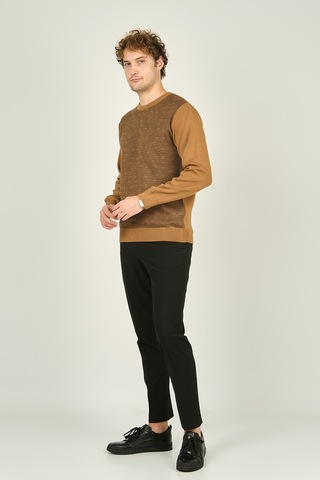 Ateş Triko Erkek Bisiklet Yaka Desenli Yün Kazak 3035 Camel Camel