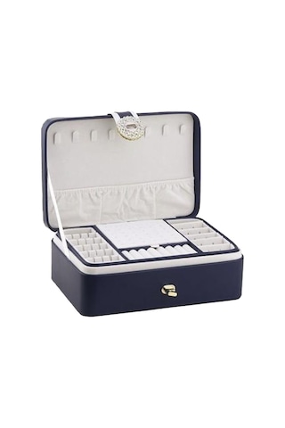 Yystore Avrupa Tarzı Lüks Mücevher Kutusu Elmas Tokalı Büyük Kapasiteli Mavi