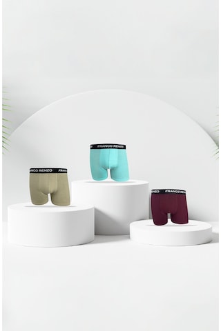 Franco Renzo Erkek 3 Lü Premium Kutu Likralı Boxer Taş - Bebe Mavi - Bordo Çok Renkli