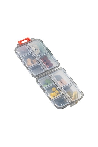 Likeable Çift Katmanlı Taşınabilir Hap Kutusu Şeffaf 10 Bölmeli Mühürlü Ilaç Saklama Kutusu-gri